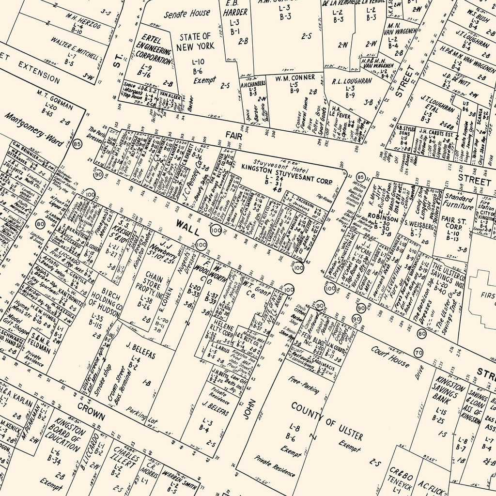 Vintage Map of Kingston, NY Business Section 1947