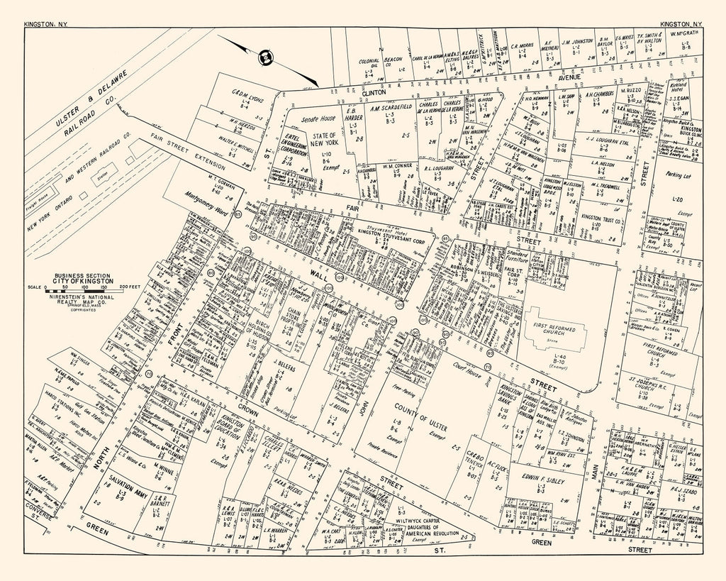Vintage Map of Kingston, NY Business Section 1947