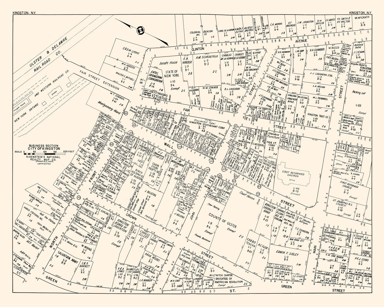 Vintage Map of Kingston, NY Business Section 1947