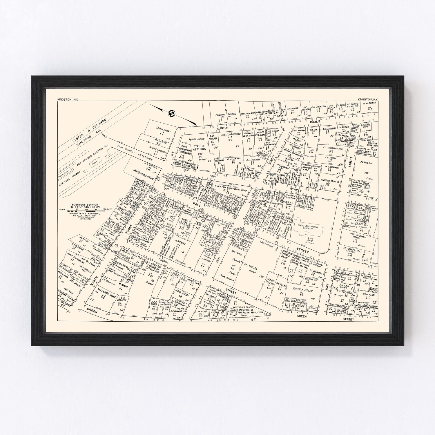 Vintage Map of Kingston, NY Business Section 1947