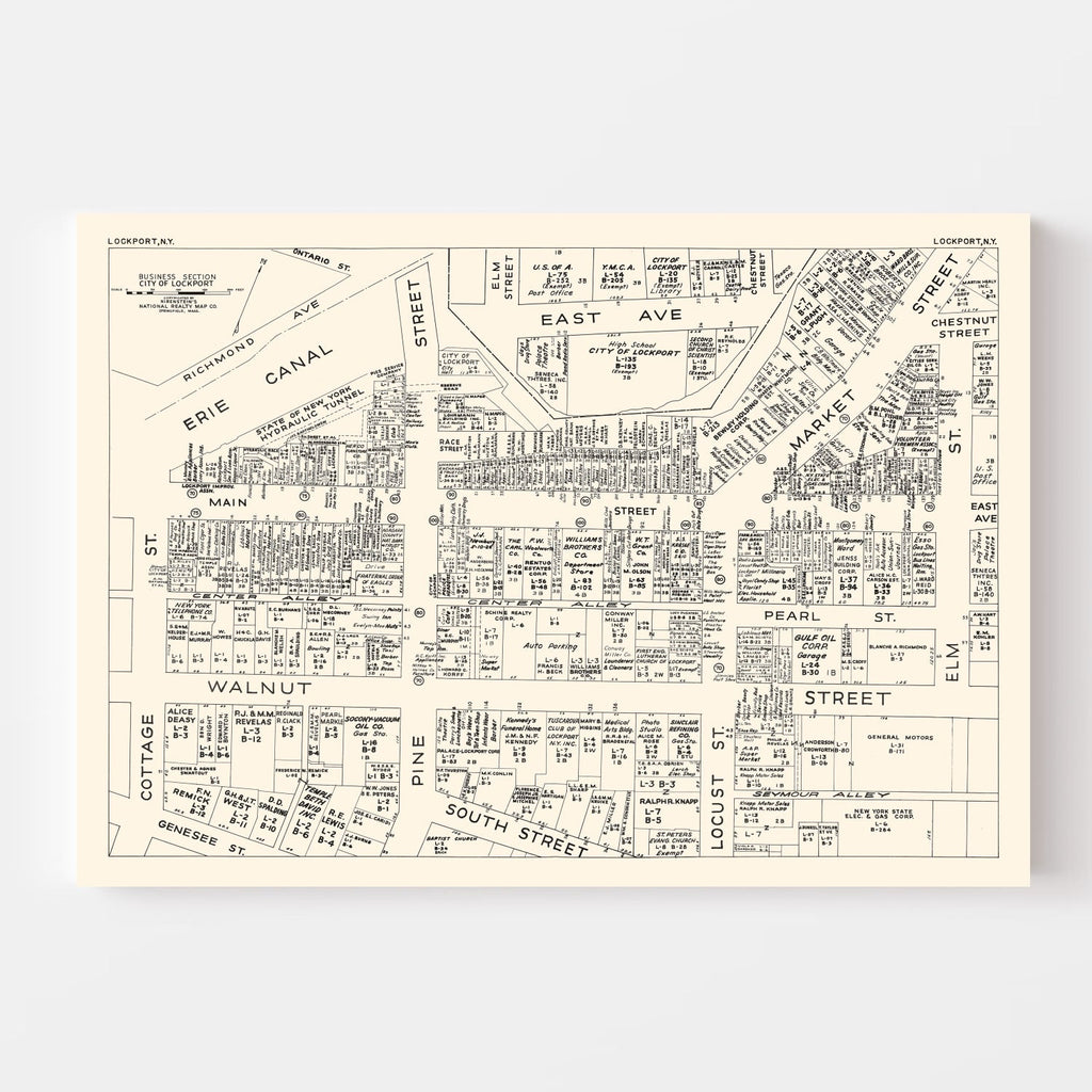 Vintage Map of Lockport, NY Business Section 1947