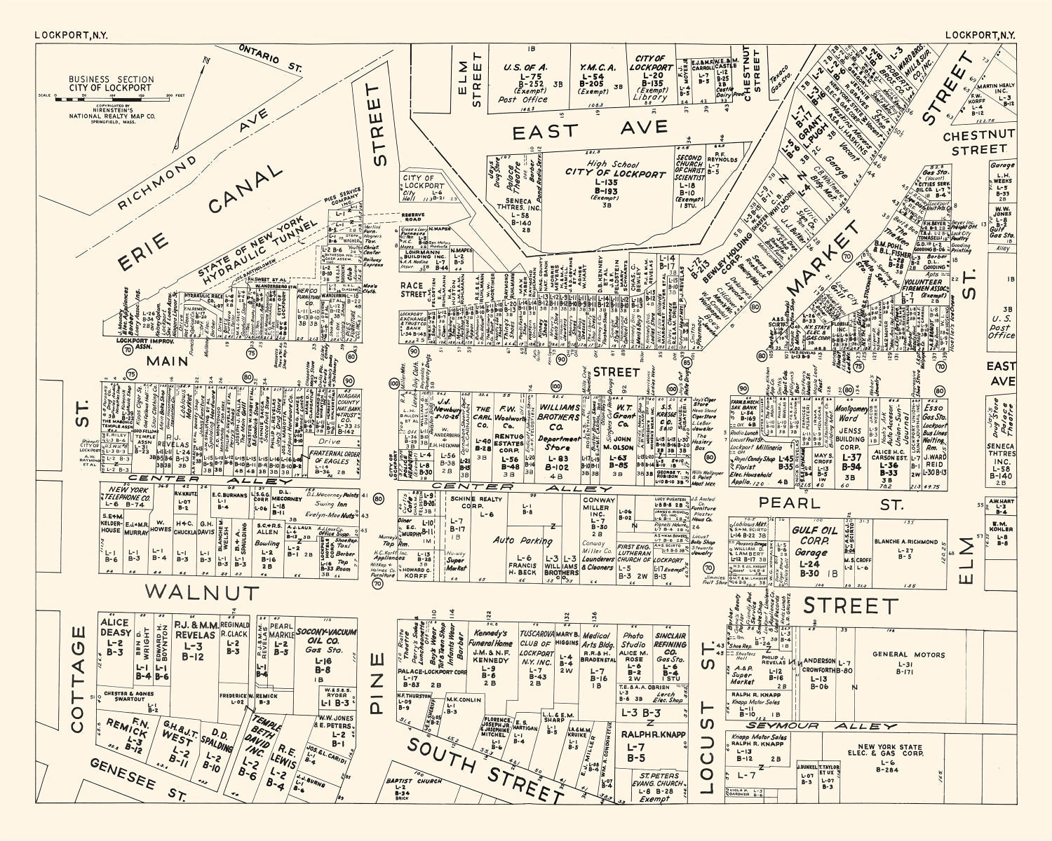 Vintage Map of Lockport, NY Business Section 1947