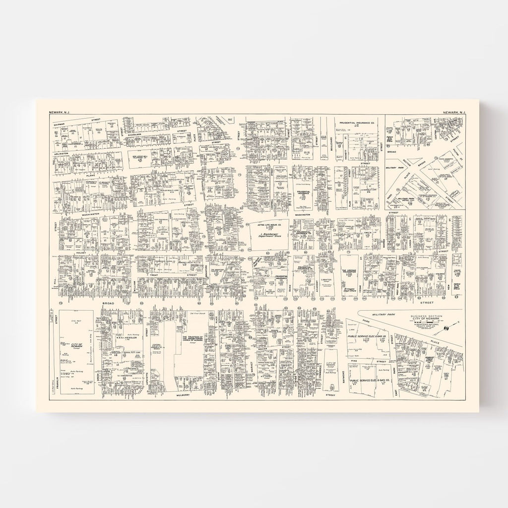 Vintage Map of Newark, NJ Business Section 1947