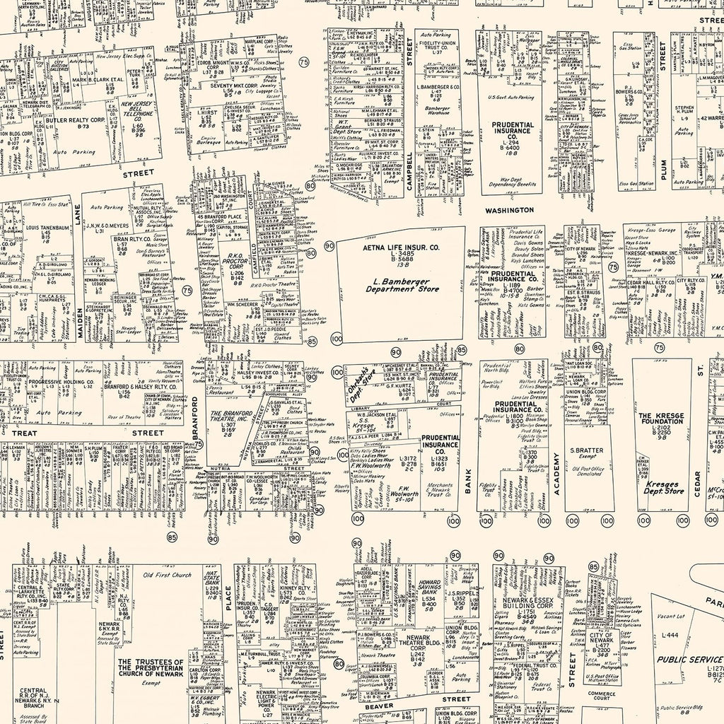 Vintage Map of Newark, NJ Business Section 1947