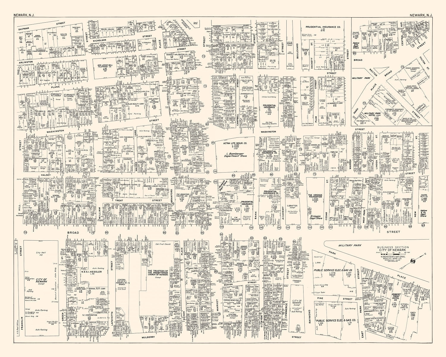 Vintage Map of Newark, NJ Business Section 1947