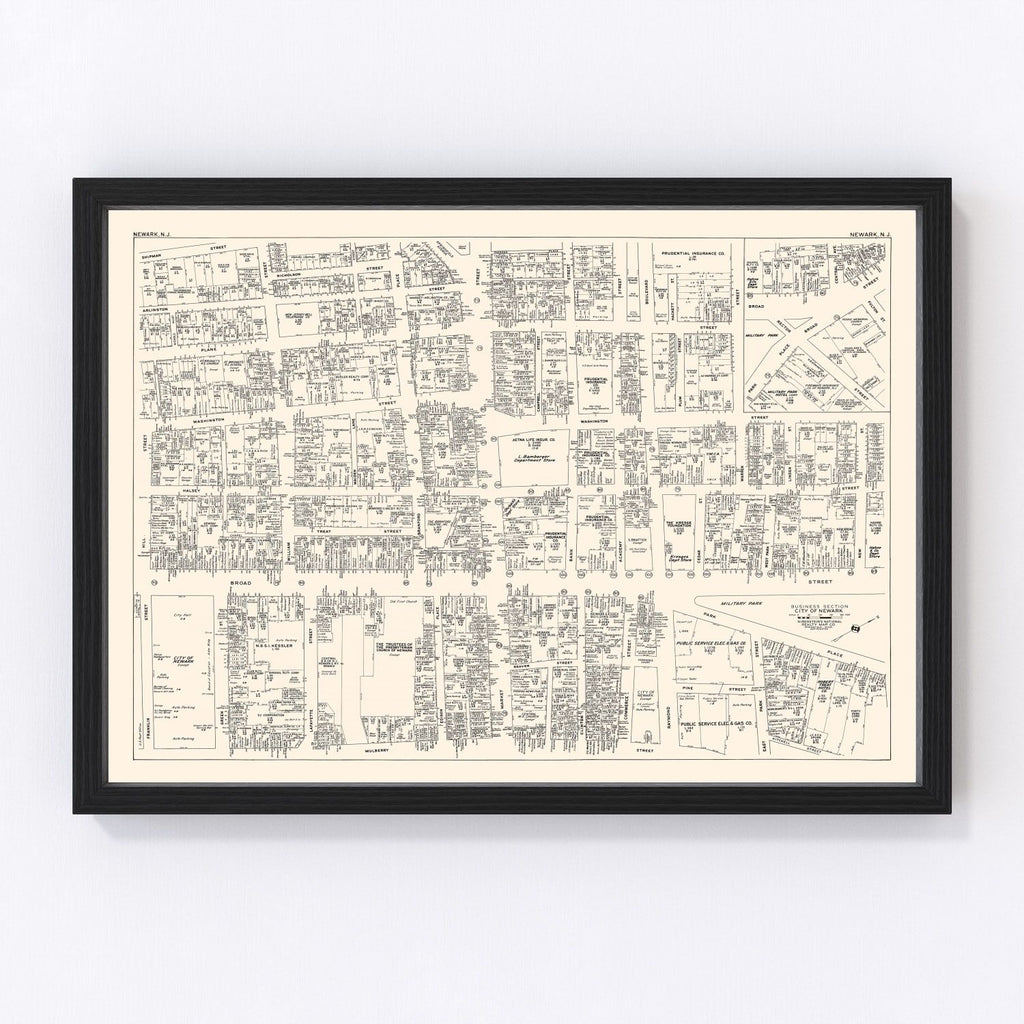 Vintage Map of Newark, NJ Business Section 1947