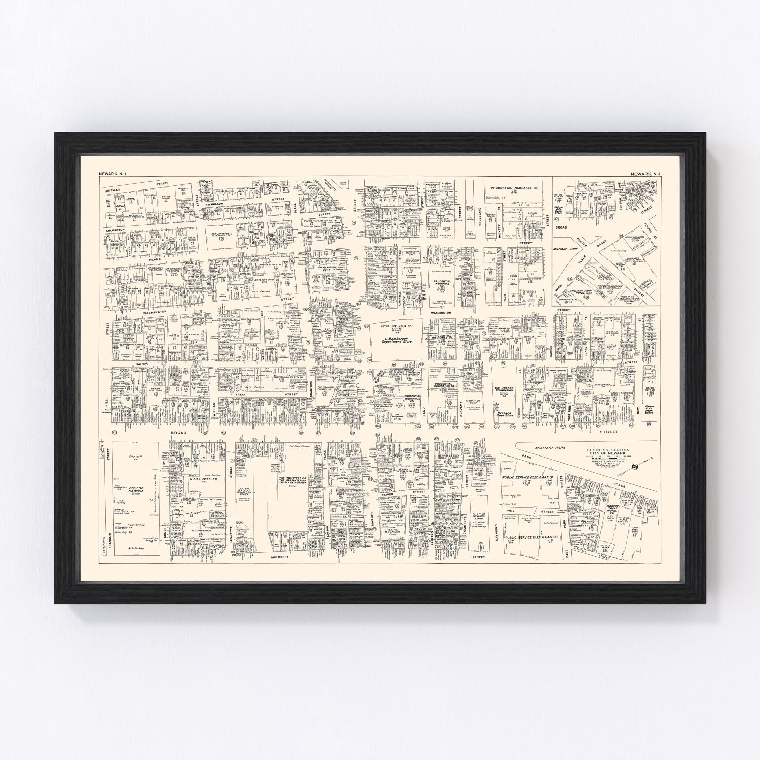 Vintage Map of Newark, NJ Business Section 1947