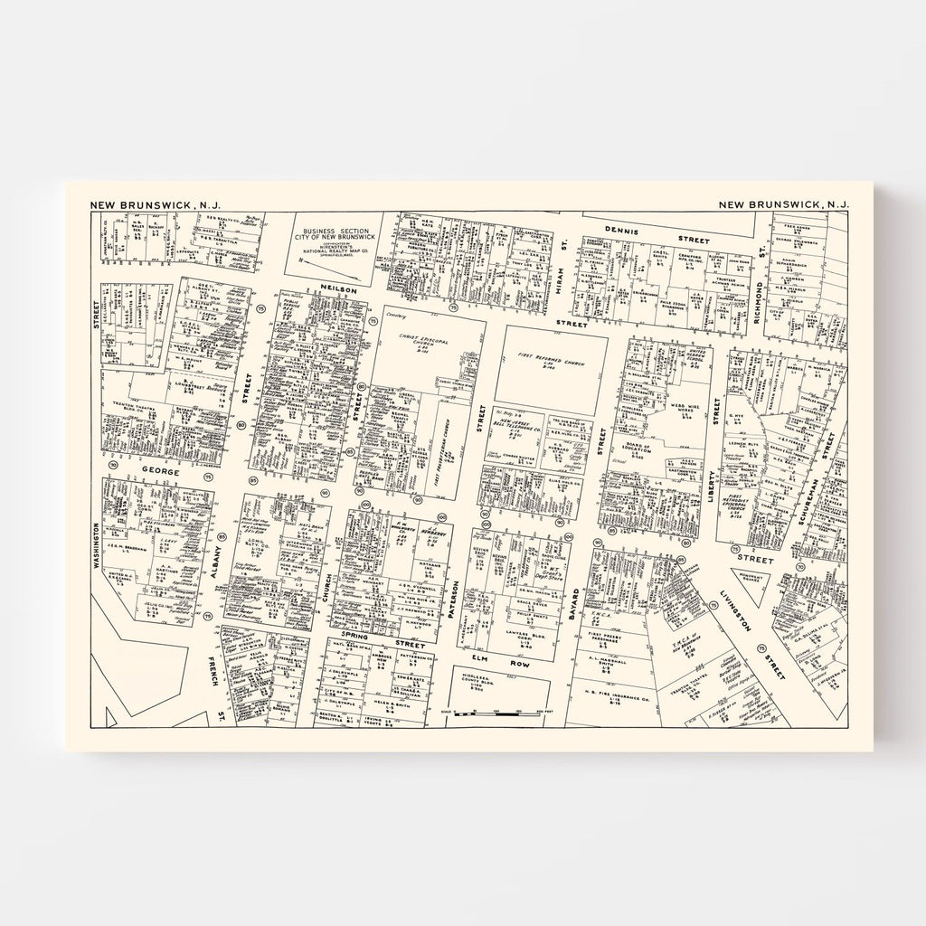 Vintage Map of New Brunswick, NJ Business Section 1947