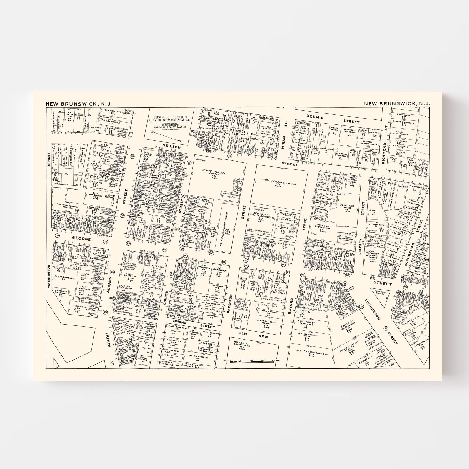 Vintage Map of New Brunswick, NJ Business Section 1947