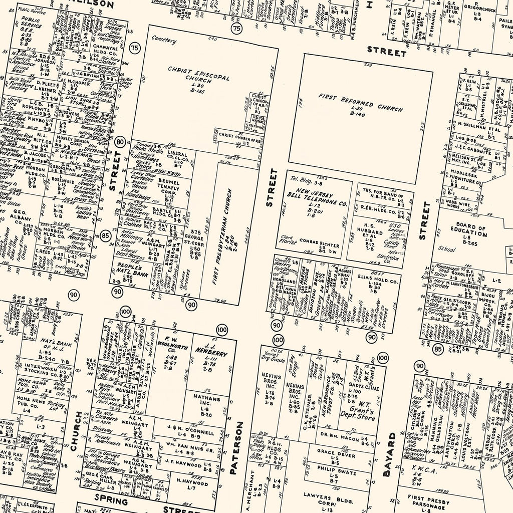 Vintage Map of New Brunswick, NJ Business Section 1947