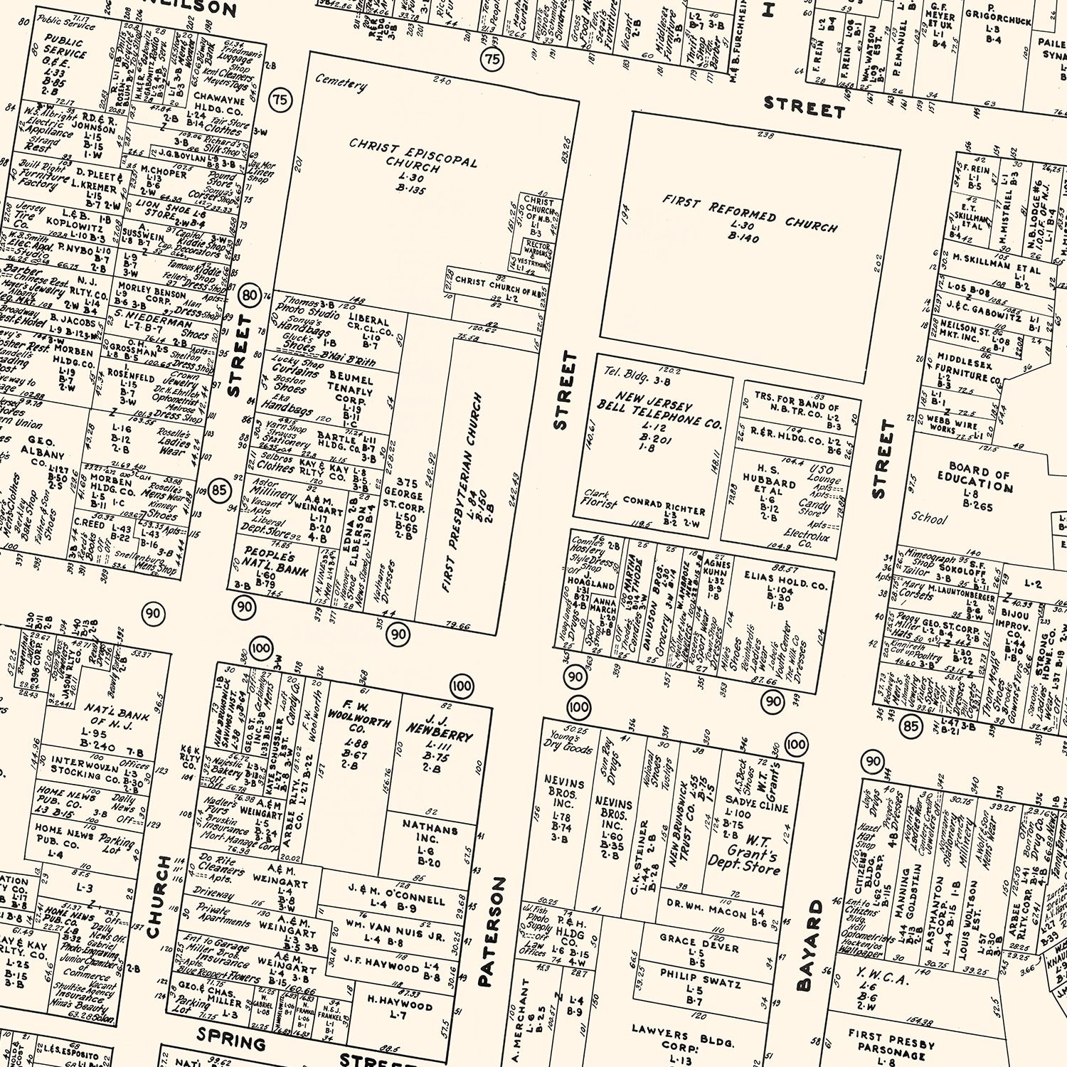 Vintage Map of New Brunswick, NJ Business Section 1947