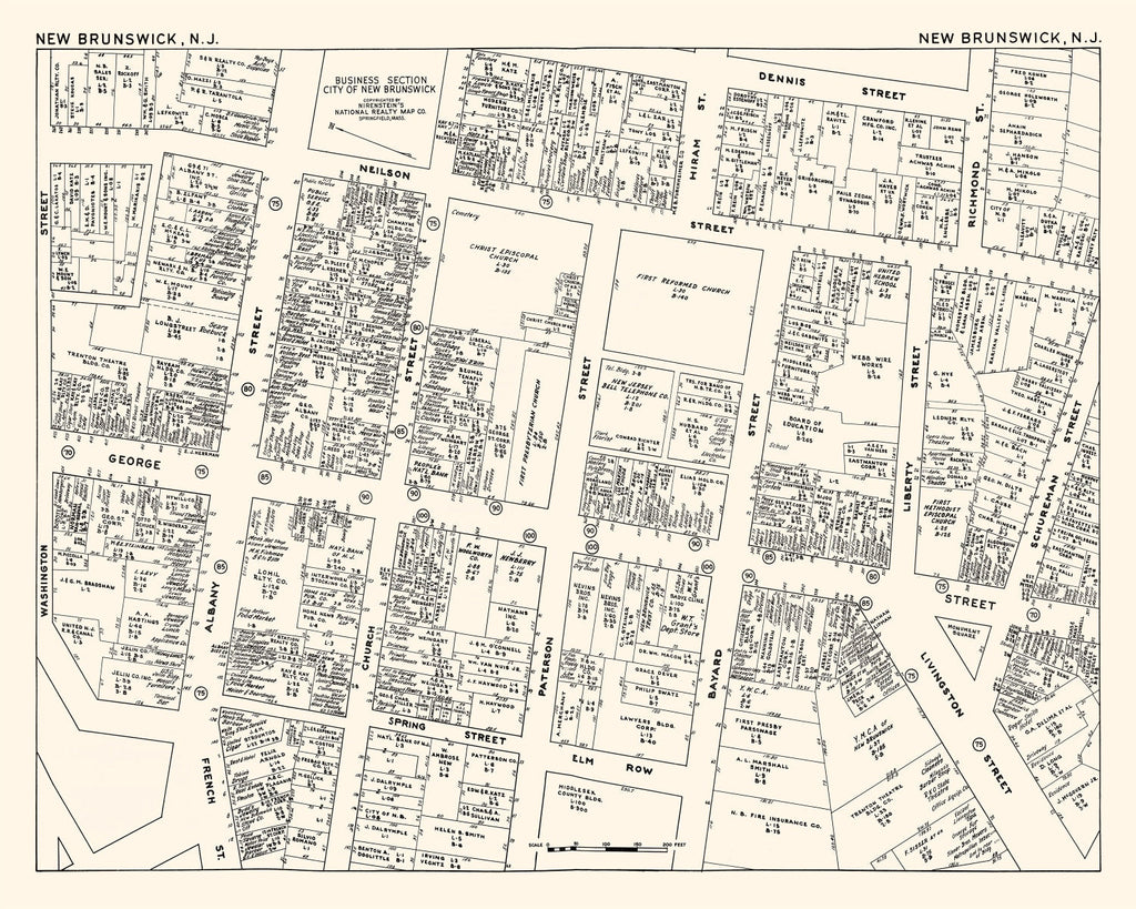 Vintage Map of New Brunswick, NJ Business Section 1947