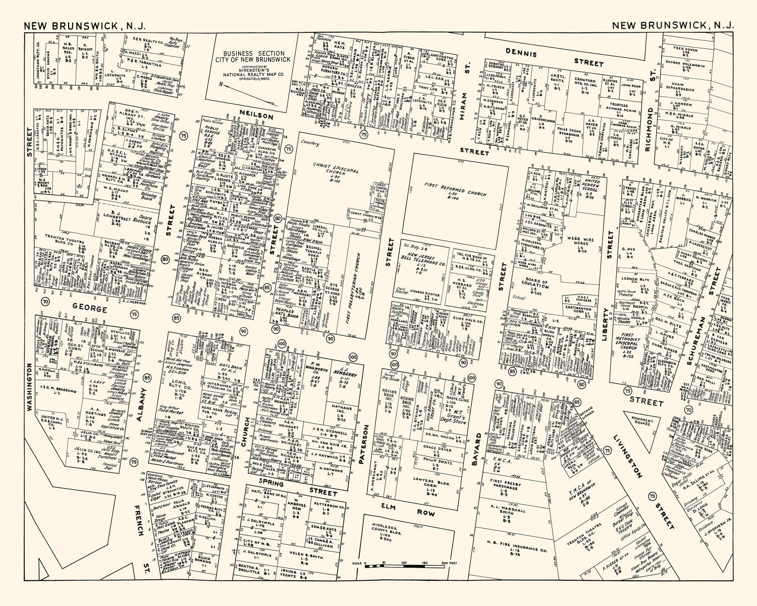 Vintage Map of New Brunswick, NJ Business Section 1947