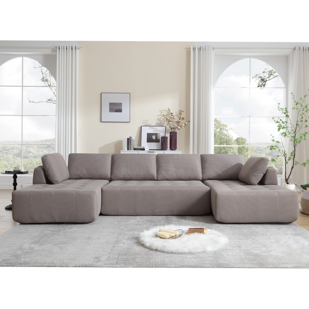 [NEW ARRIVED] [VIDEO PROVIDED]138.5 'Modular Combination Sofa, U-shaped Sofa, Living Room, Apartment, Upholstered ,6-seat Sofa, Free Combination Sofa (Mesh Fabric), Breathable Fabric, Gray