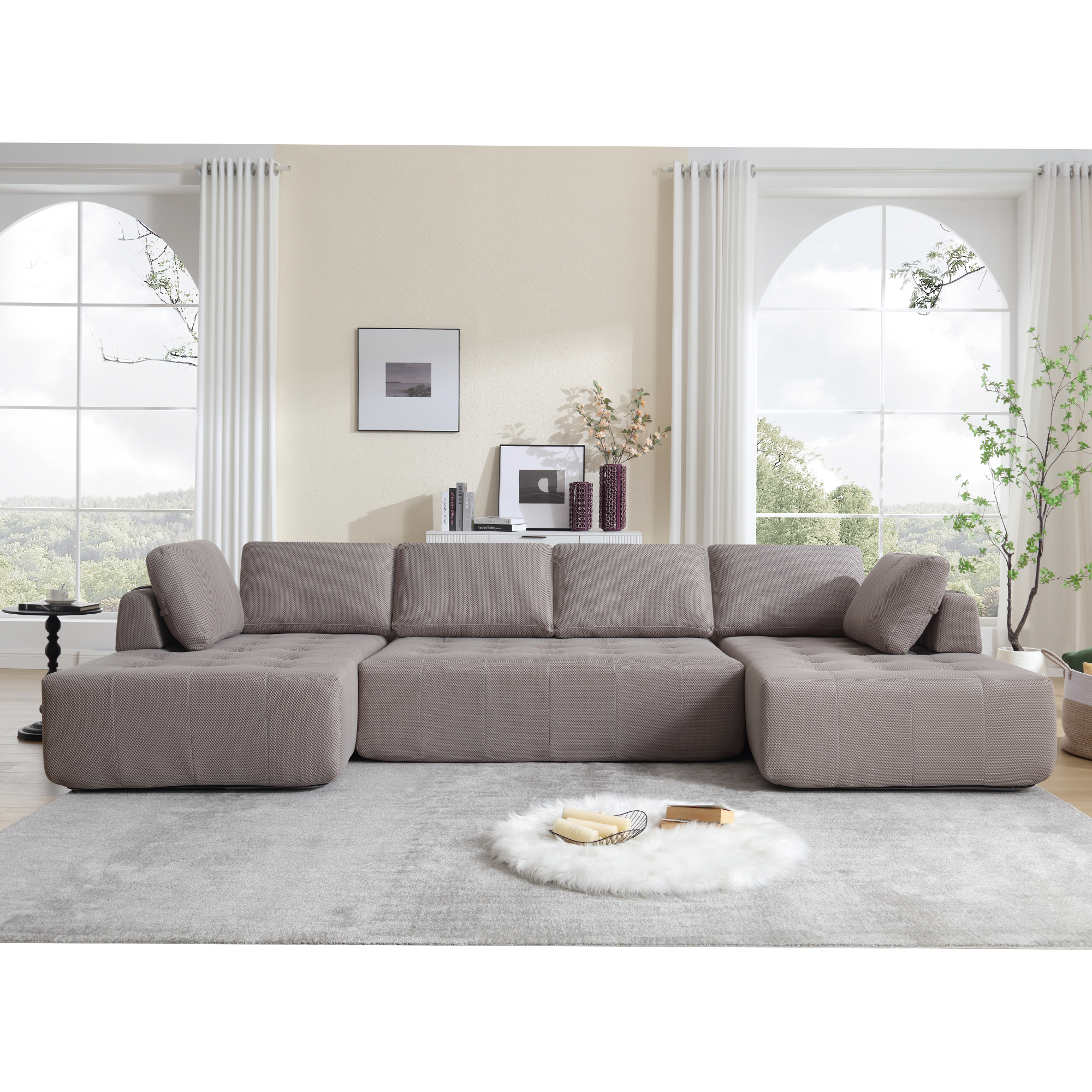 [NEW ARRIVED] [VIDEO PROVIDED]138.5 'Modular Combination Sofa, U-shaped Sofa, Living Room, Apartment, Upholstered ,6-seat Sofa, Free Combination Sofa (Mesh Fabric), Breathable Fabric, Gray