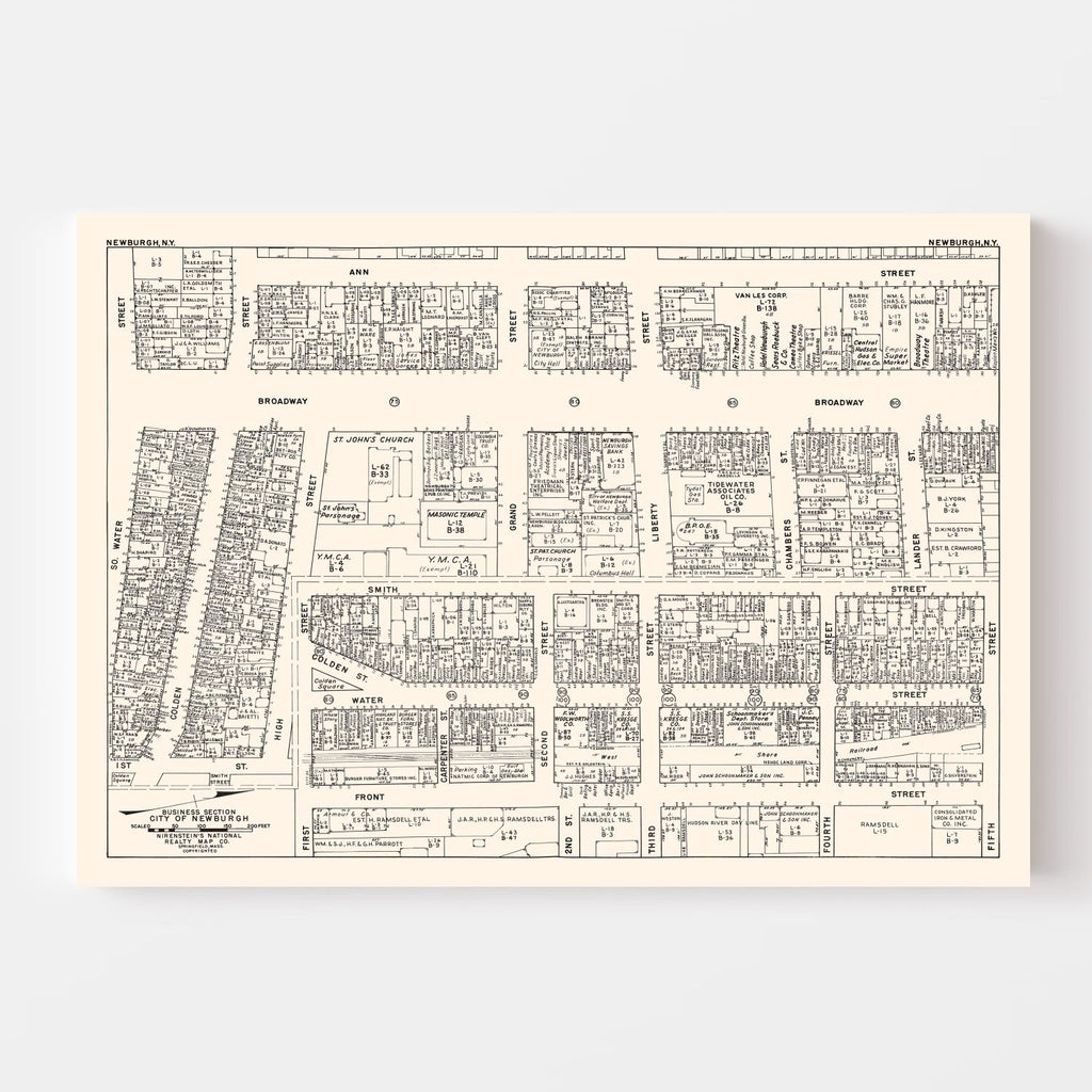 Vintage Map of Newburgh, NY Business Section 1947