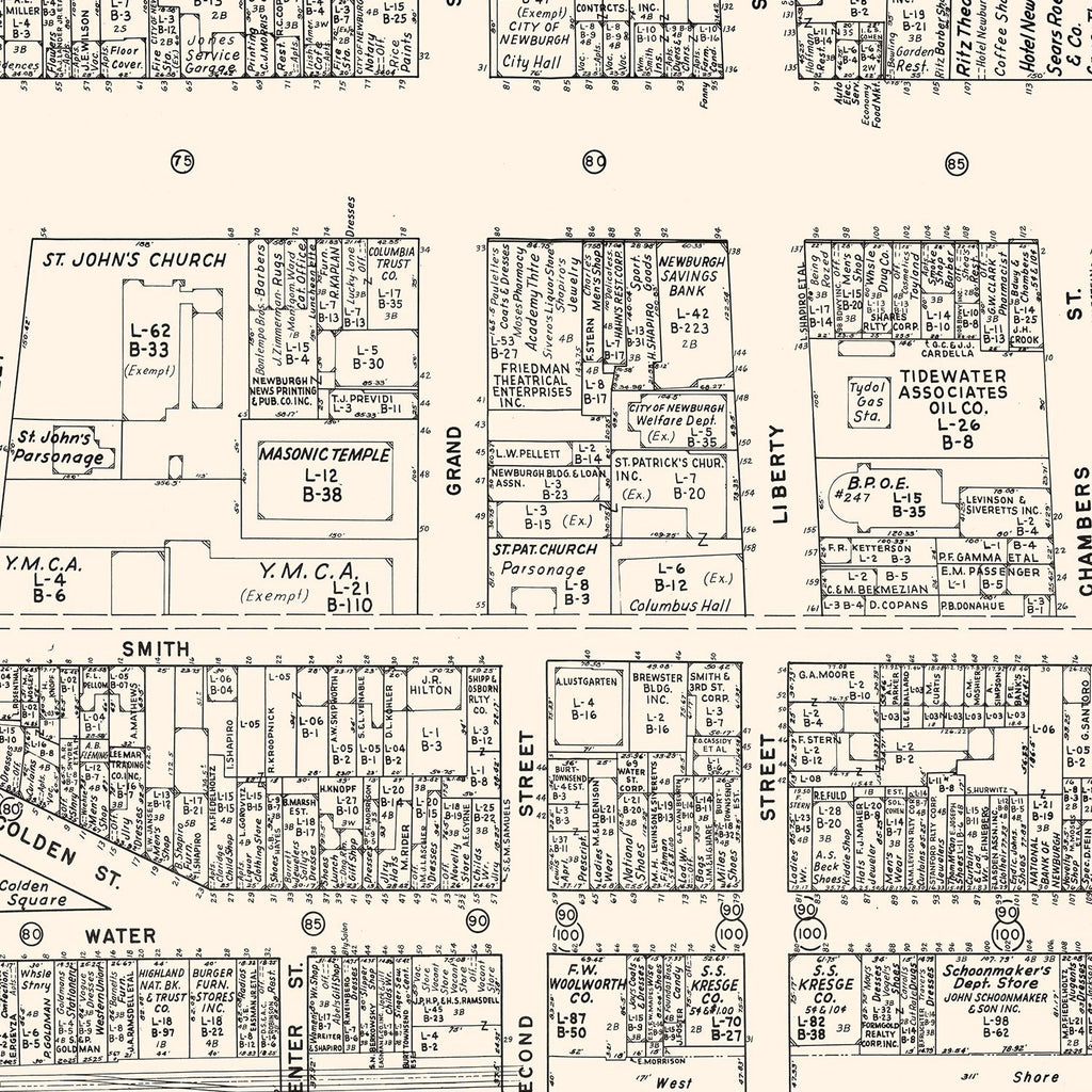 Vintage Map of Newburgh, NY Business Section 1947