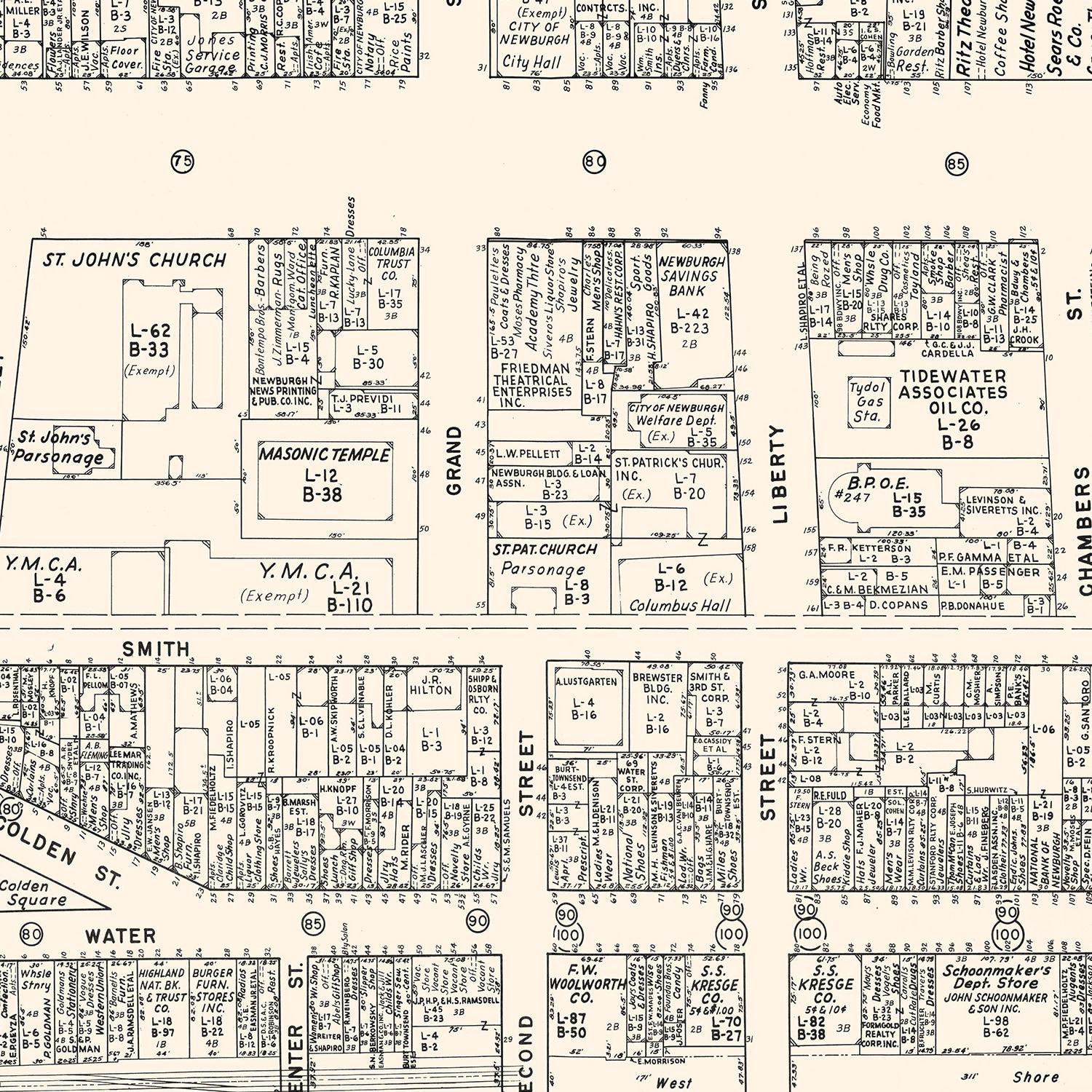 Vintage Map of Newburgh, NY Business Section 1947