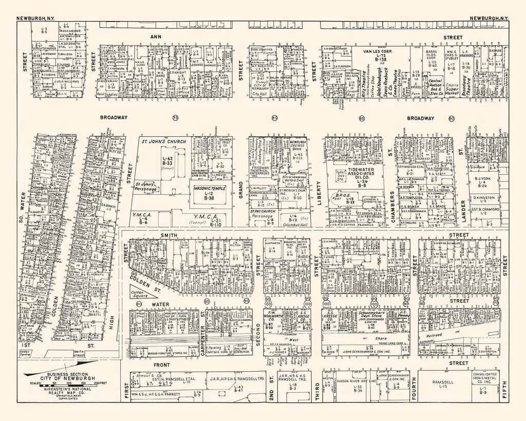 Vintage Map of Newburgh, NY Business Section 1947