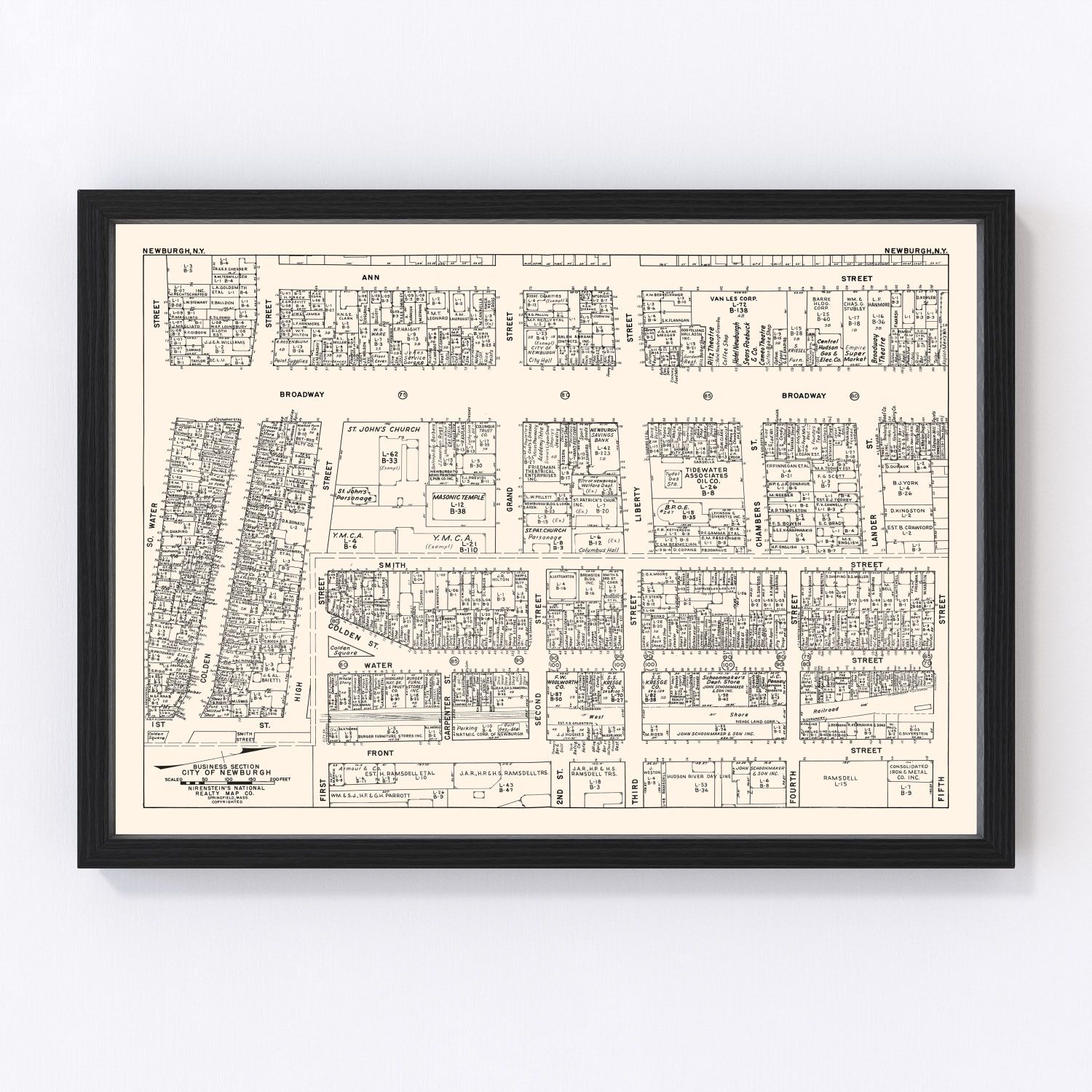 Vintage Map of Newburgh, NY Business Section 1947