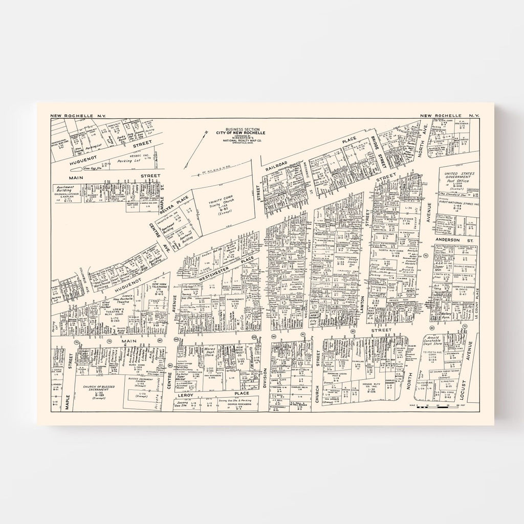 Vintage Map of New Rochelle, NY Business Section 1947