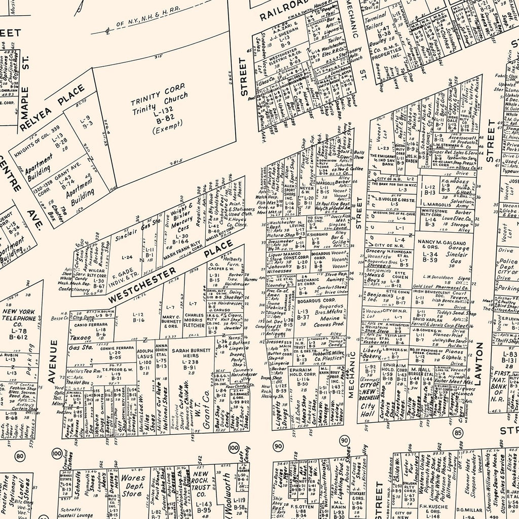 Vintage Map of New Rochelle, NY Business Section 1947