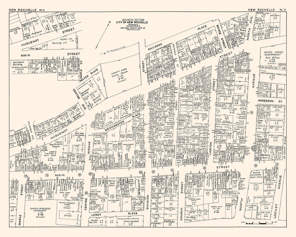 Vintage Map of New Rochelle, NY Business Section 1947