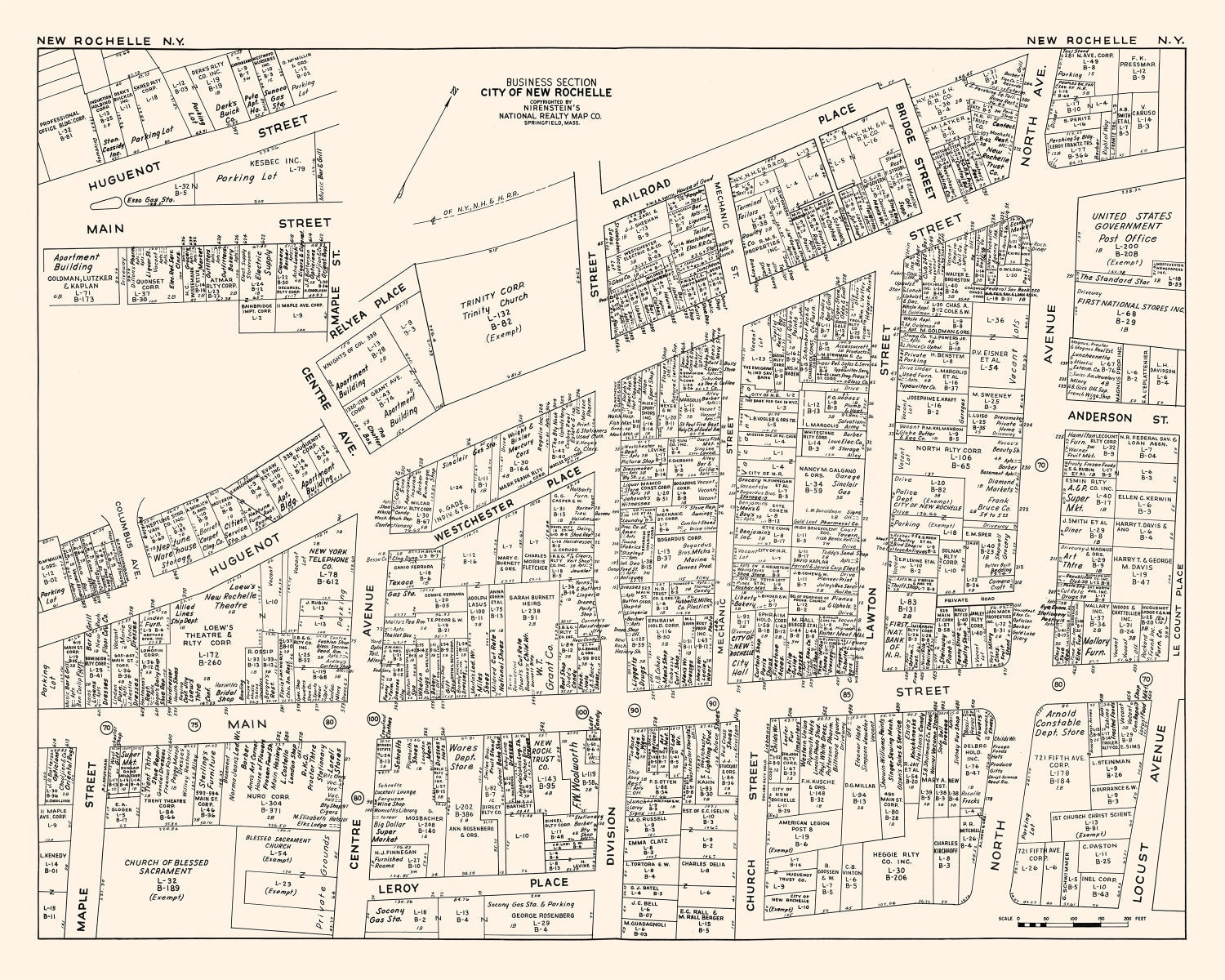 Vintage Map of New Rochelle, NY Business Section 1947