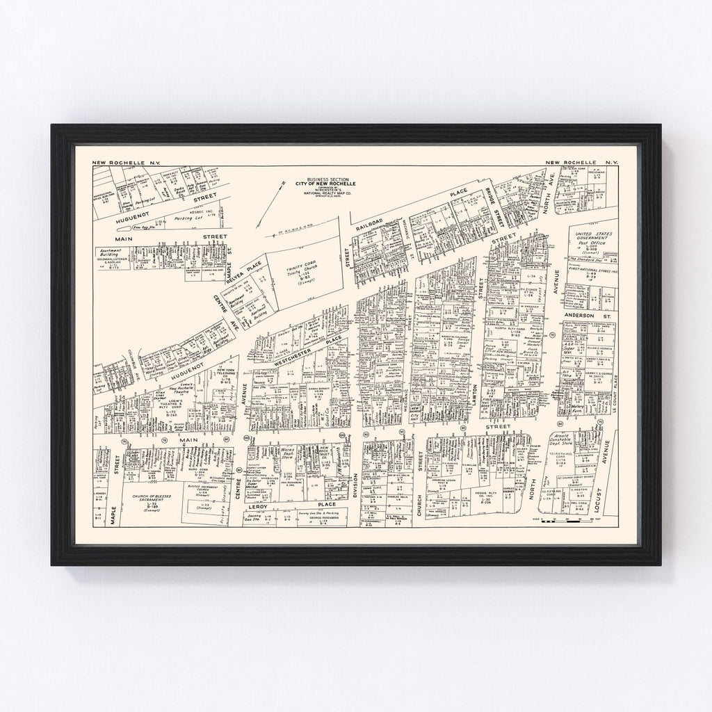 Vintage Map of New Rochelle, NY Business Section 1947