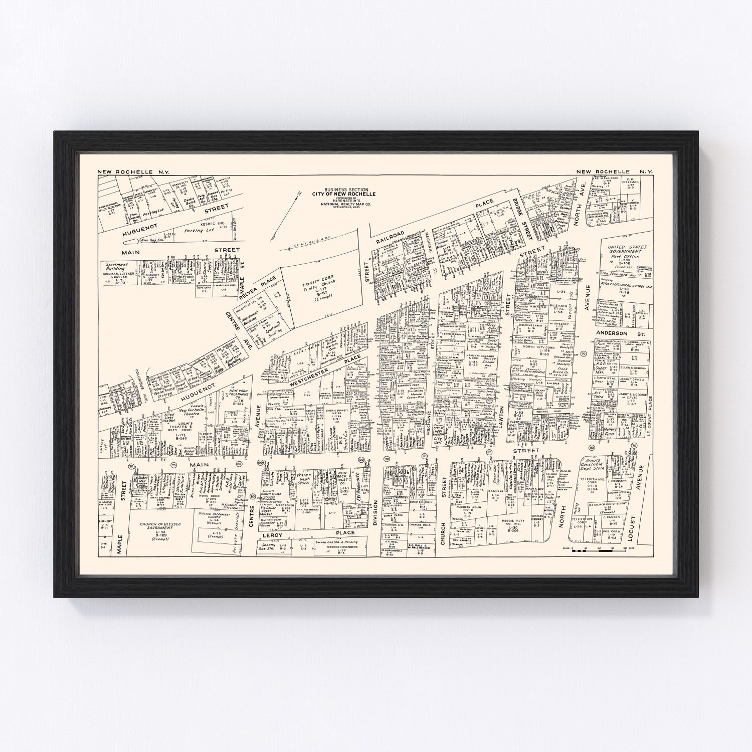 Vintage Map of New Rochelle, NY Business Section 1947