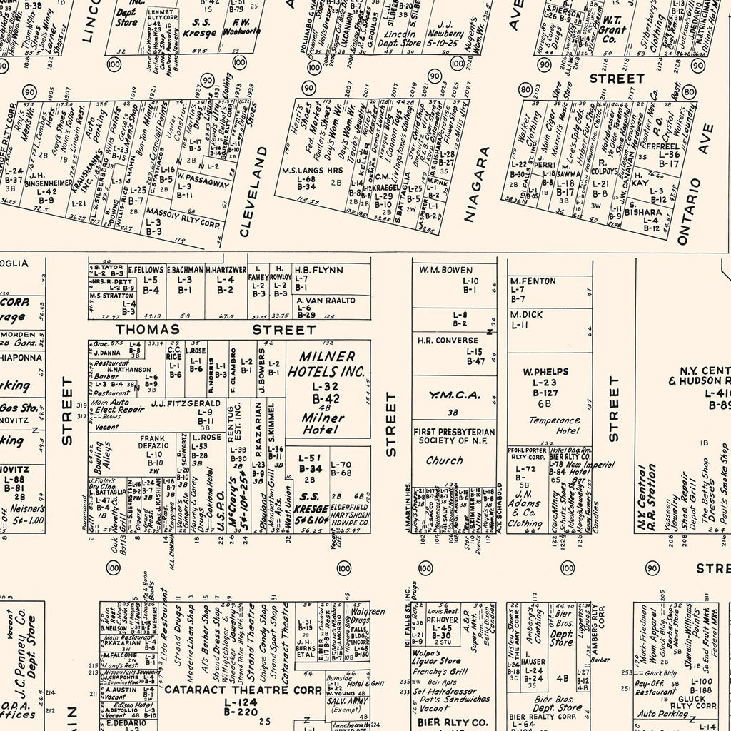 Vintage Map of Niagara Falls, NY Business Section 1947