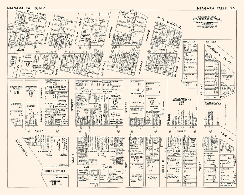 Vintage Map of Niagara Falls, NY Business Section 1947