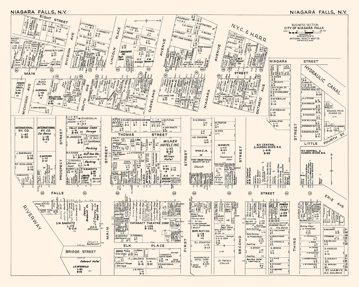 Vintage Map of Niagara Falls, NY Business Section 1947