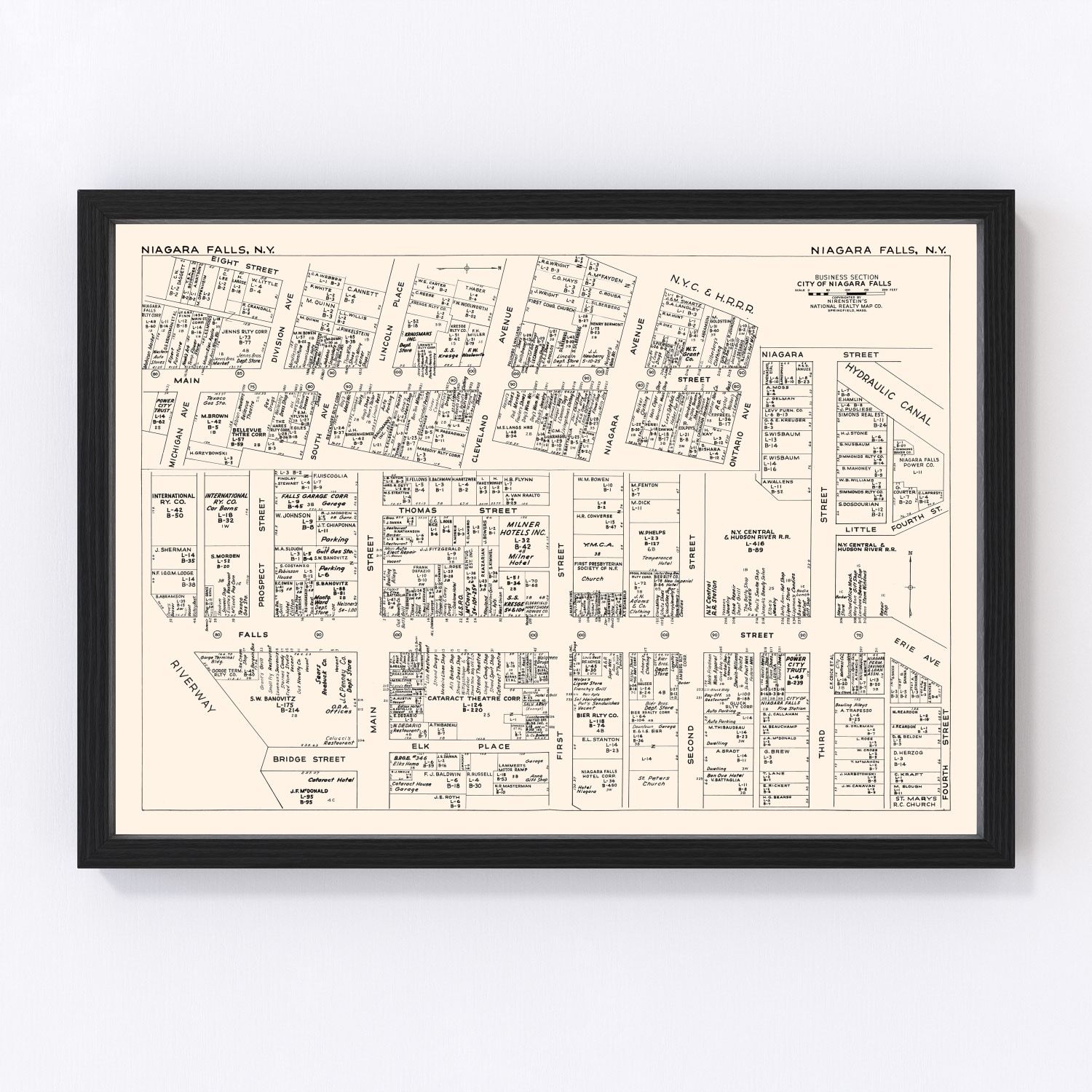 Vintage Map of Niagara Falls, NY Business Section 1947