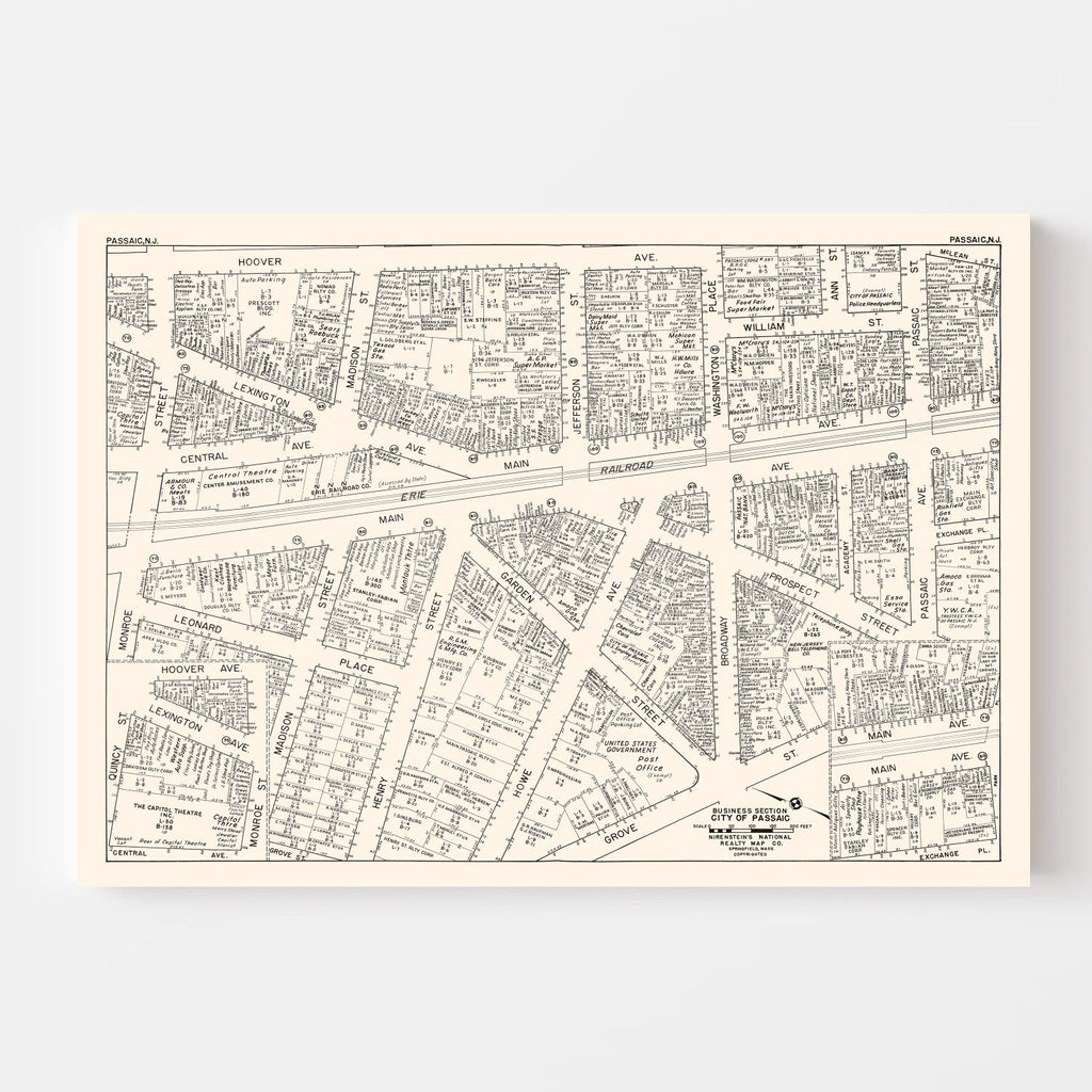 Vintage Map of Passaic, NJ Business Section 1947