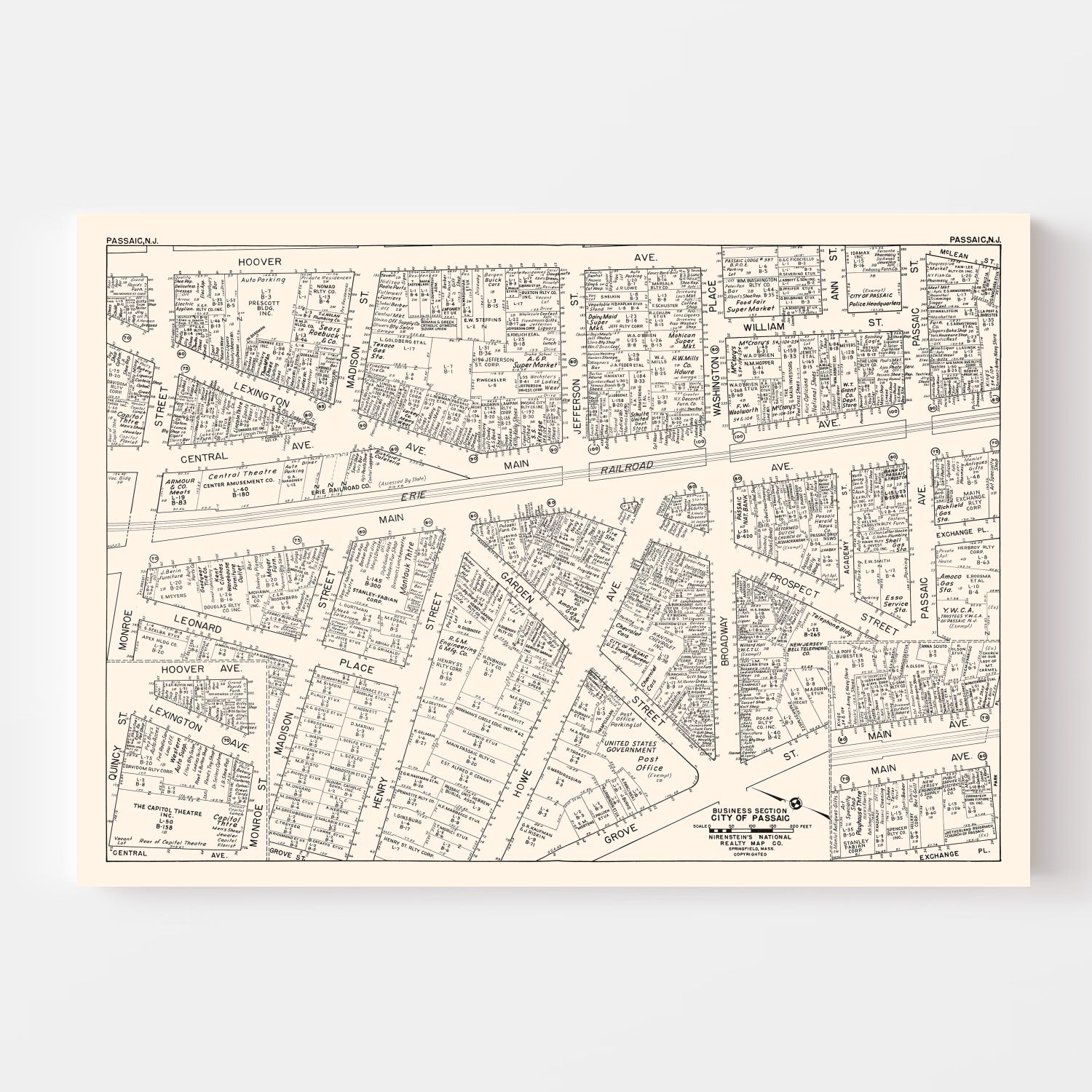 Vintage Map of Passaic, NJ Business Section 1947