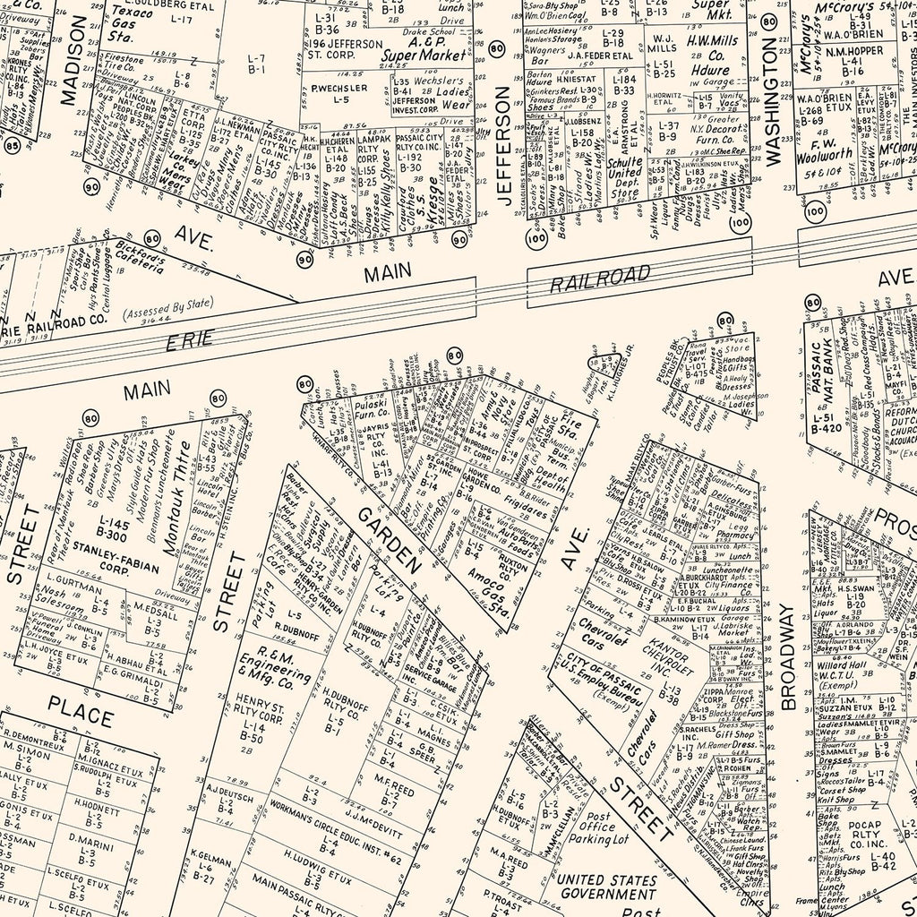 Vintage Map of Passaic, NJ Business Section 1947