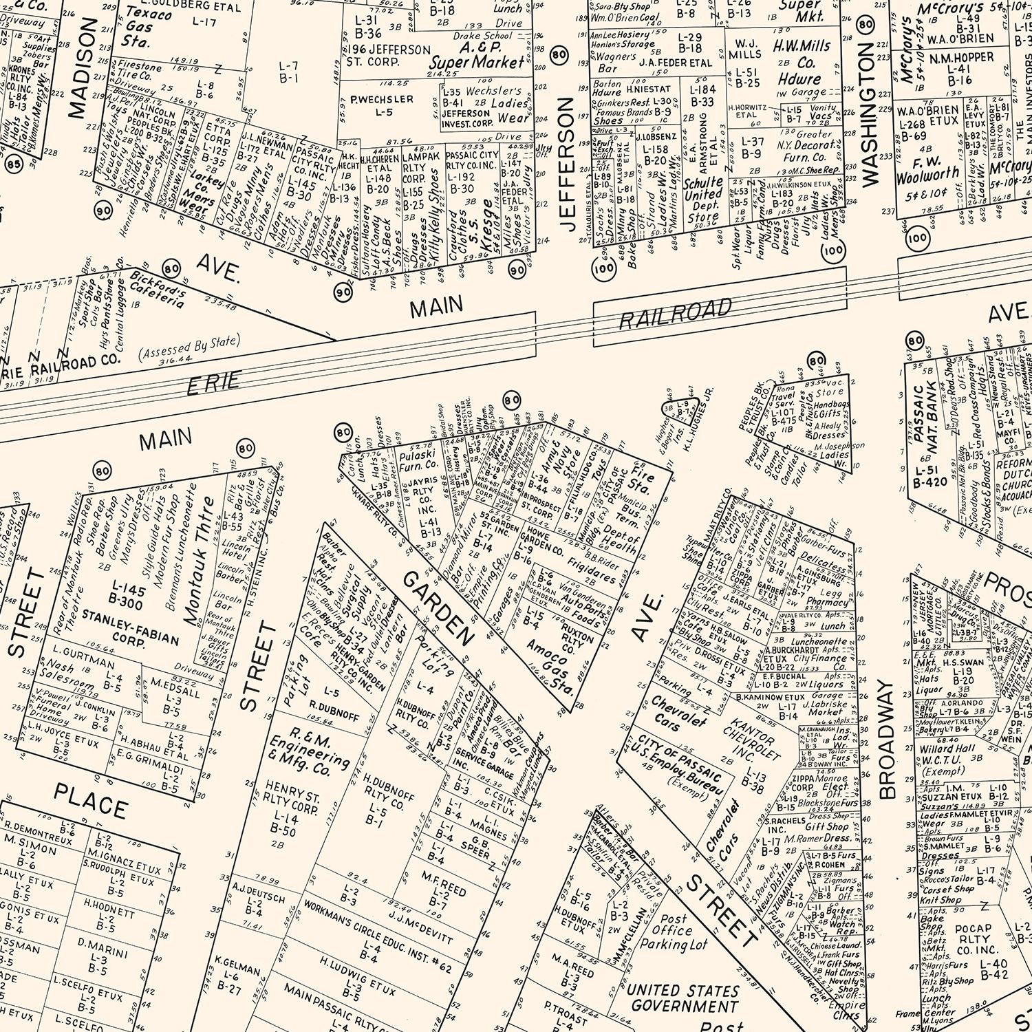 Vintage Map of Passaic, NJ Business Section 1947