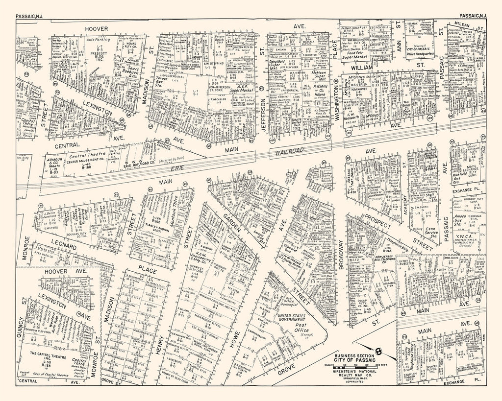 Vintage Map of Passaic, NJ Business Section 1947