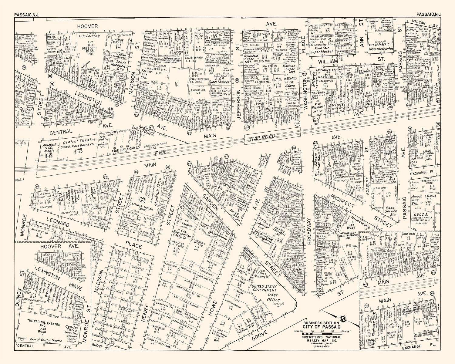 Vintage Map of Passaic, NJ Business Section 1947