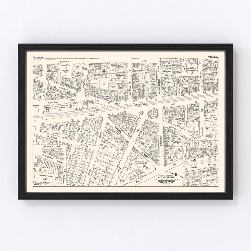 Vintage Map of Passaic, NJ Business Section 1947