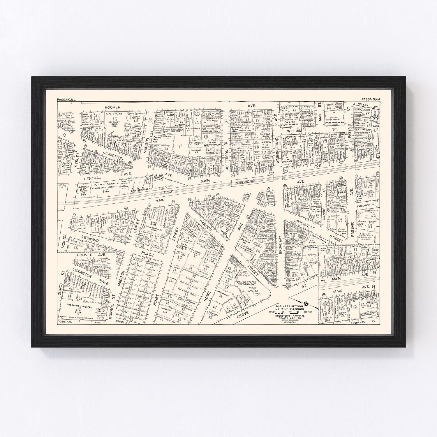 Vintage Map of Passaic, NJ Business Section 1947