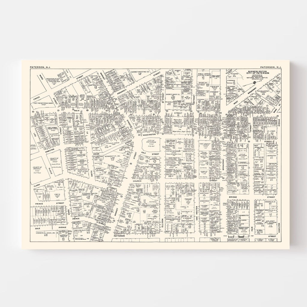 Vintage Map of Paterson, NJ Business Section 1947