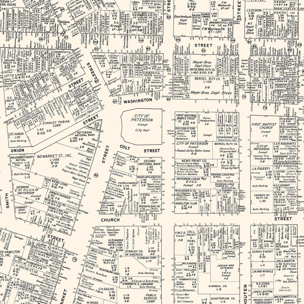 Vintage Map of Paterson, NJ Business Section 1947