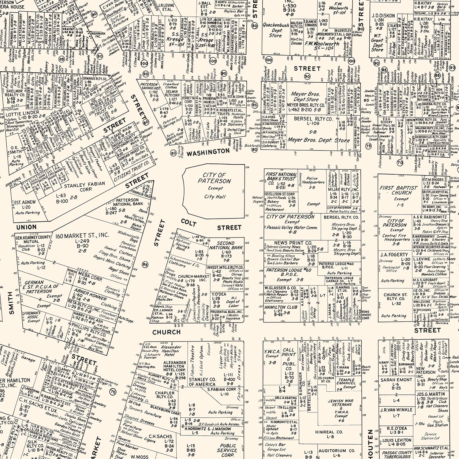 Vintage Map of Paterson, NJ Business Section 1947