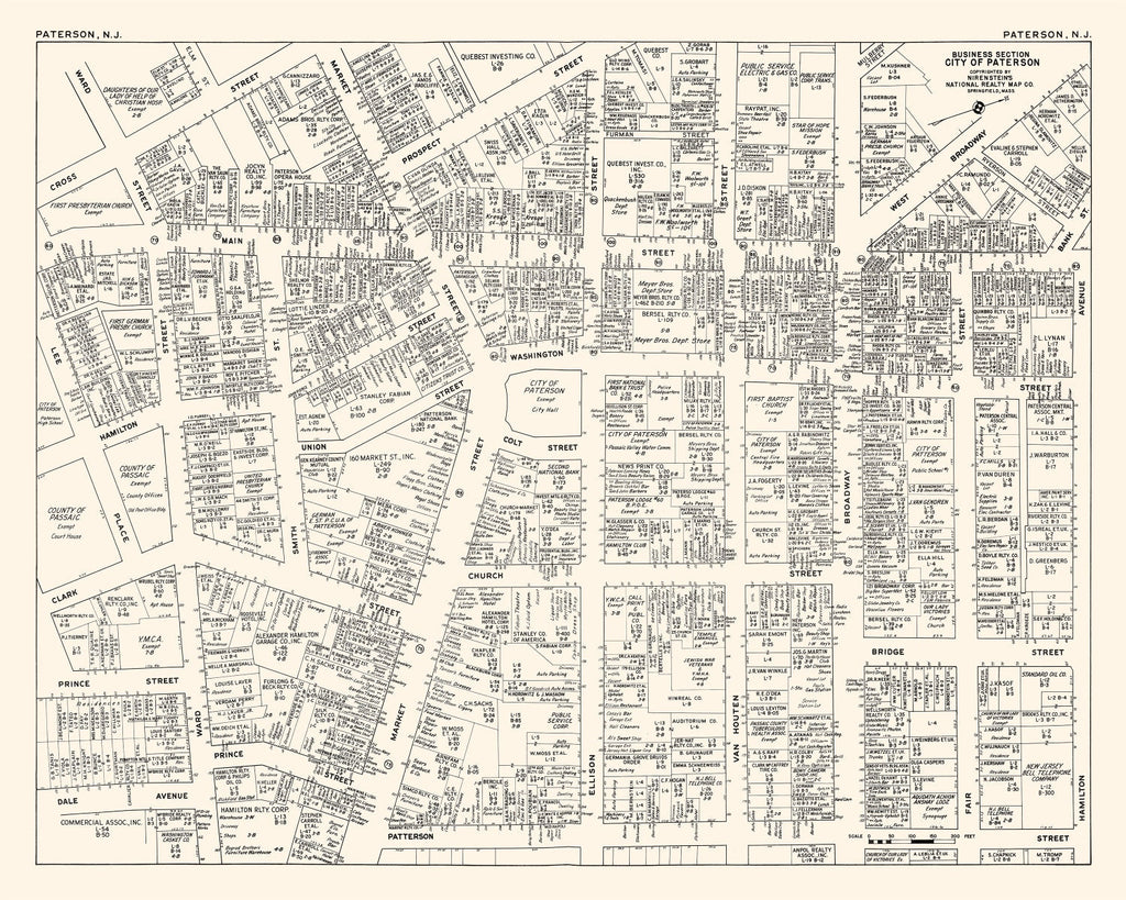 Vintage Map of Paterson, NJ Business Section 1947