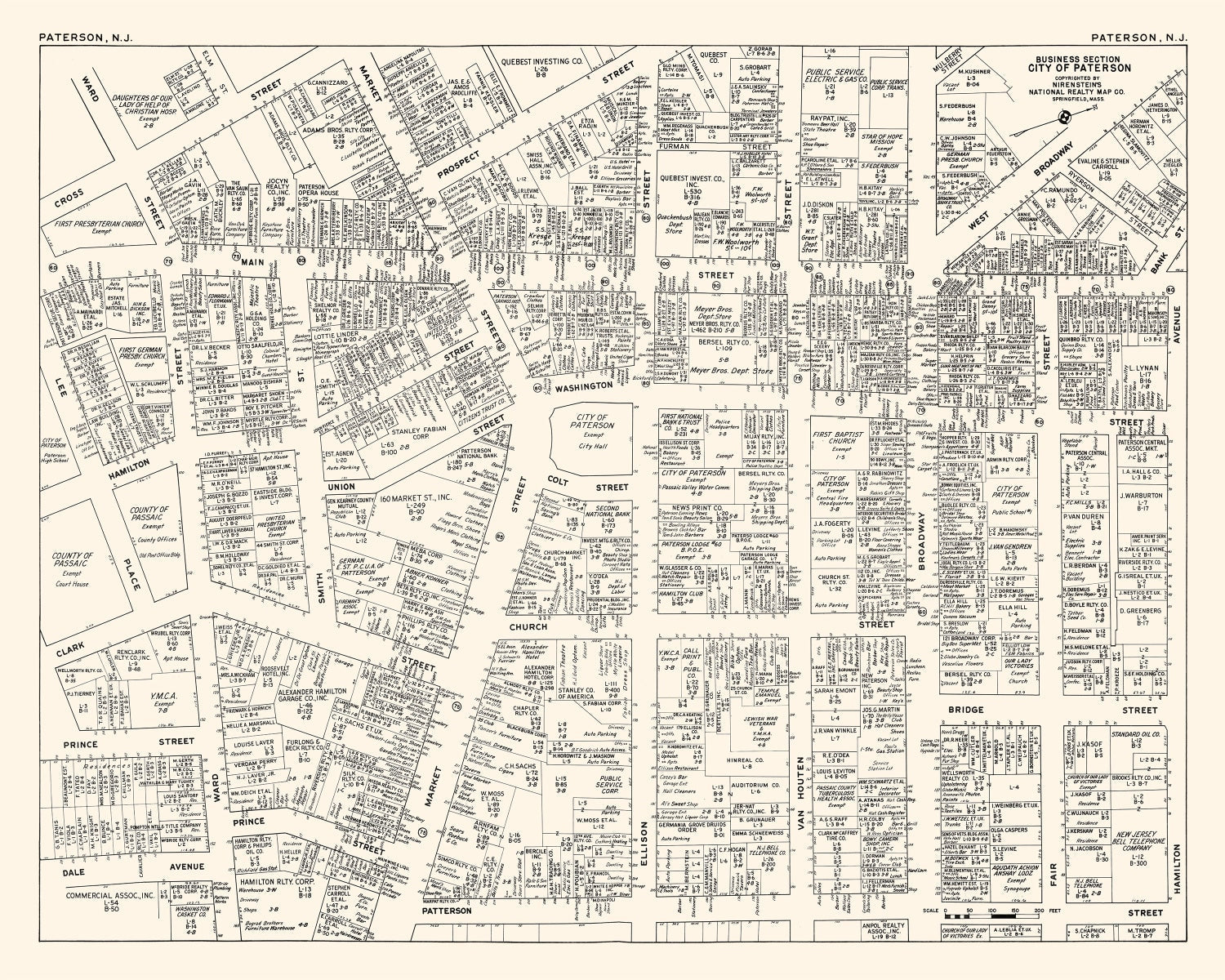 Vintage Map of Paterson, NJ Business Section 1947