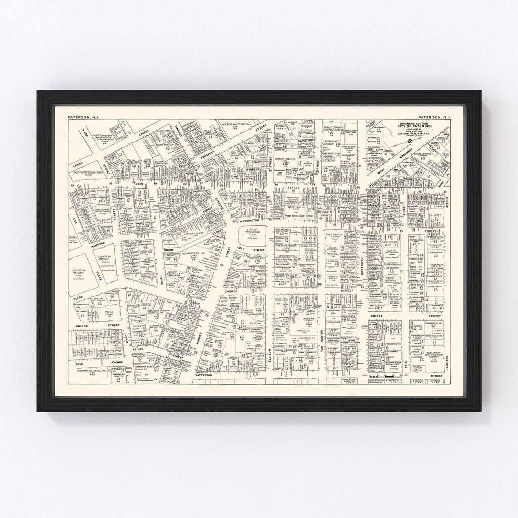 Vintage Map of Paterson, NJ Business Section 1947