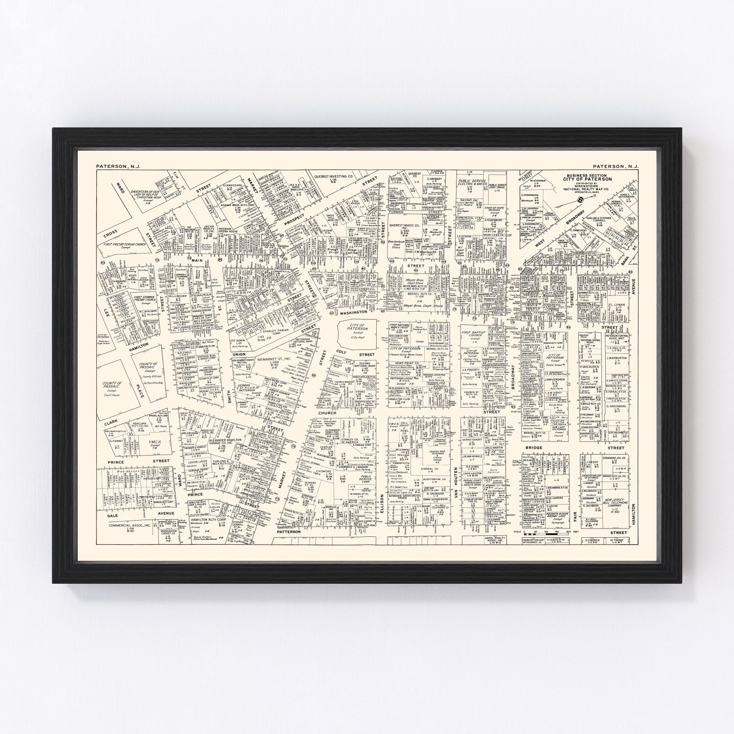 Vintage Map of Paterson, NJ Business Section 1947