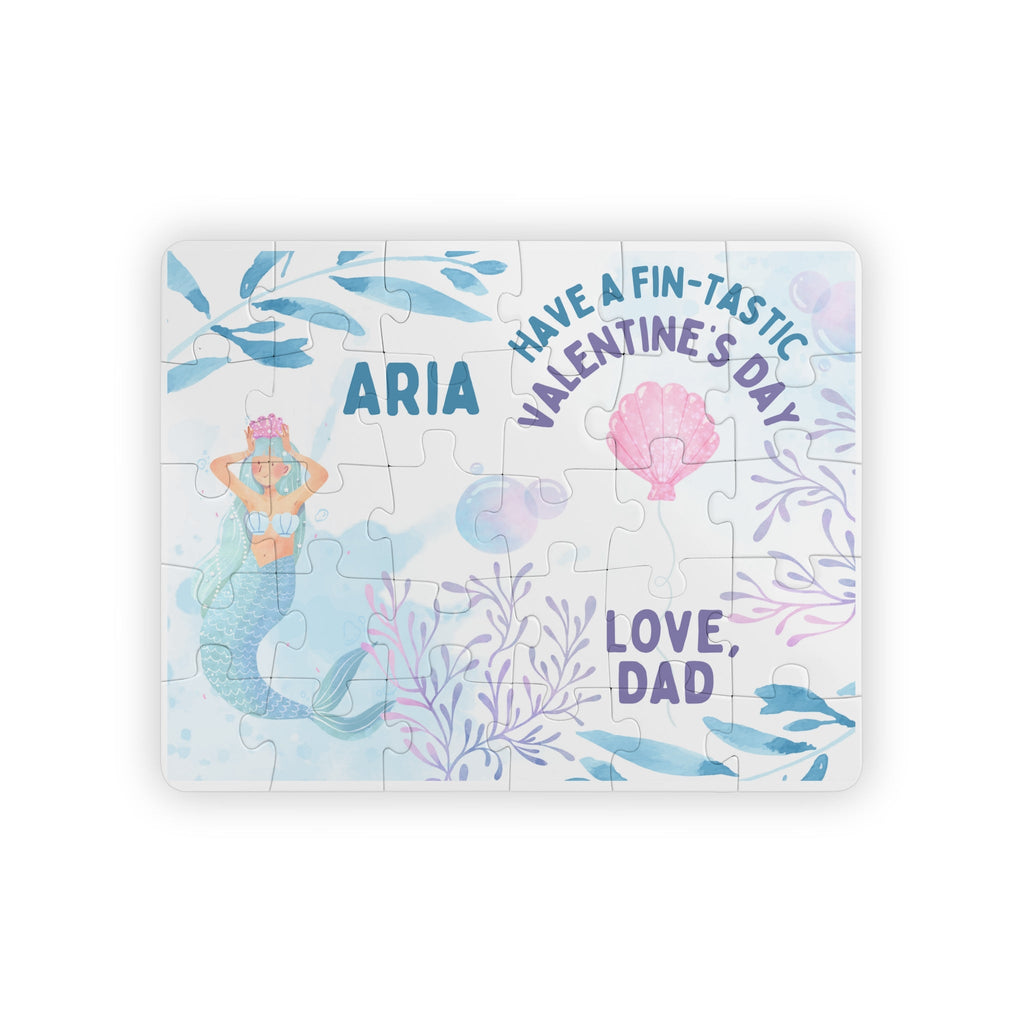 Personalized Kid's 30-Piece Valentine's Day Puzzle - "Have a Fin-Tastic Valentine's Day" Mermaid Theme